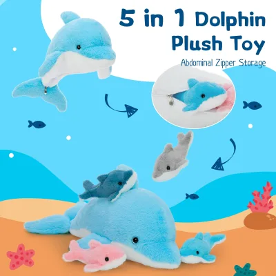 Peluche dauphin avec quatre bébés dauphins – image 3