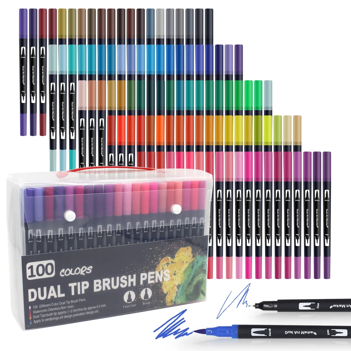 Stylos pinceaux à double pointe, 100 couleurs
