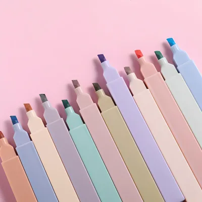 Surligneurs pastel, 12 couleurs, pointe souple